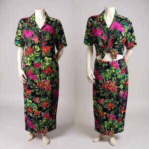 Vintage Clio Tropical Floral Skirt Set Made In USA Vibrant Beach Resort Wear